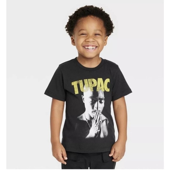 Black Tupac Kids Short Sleeve Tee Unisex - Picture 5 of 5